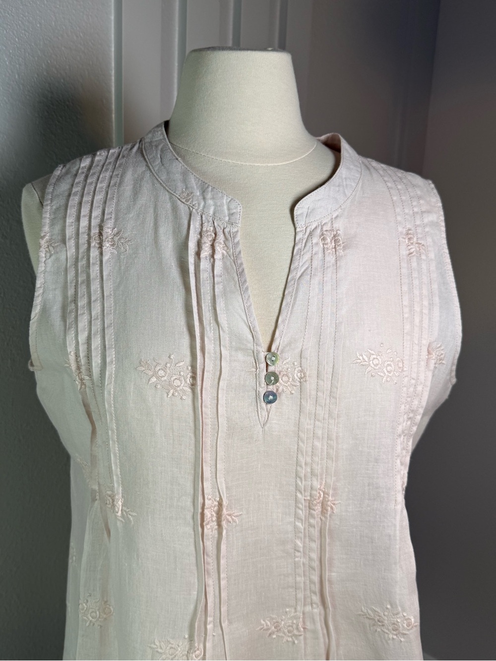 Saint Tropez West 100% Linen Embroidered Sleeveless Blush Pink Tunic TopM Ballet - Picture 3 of 8
